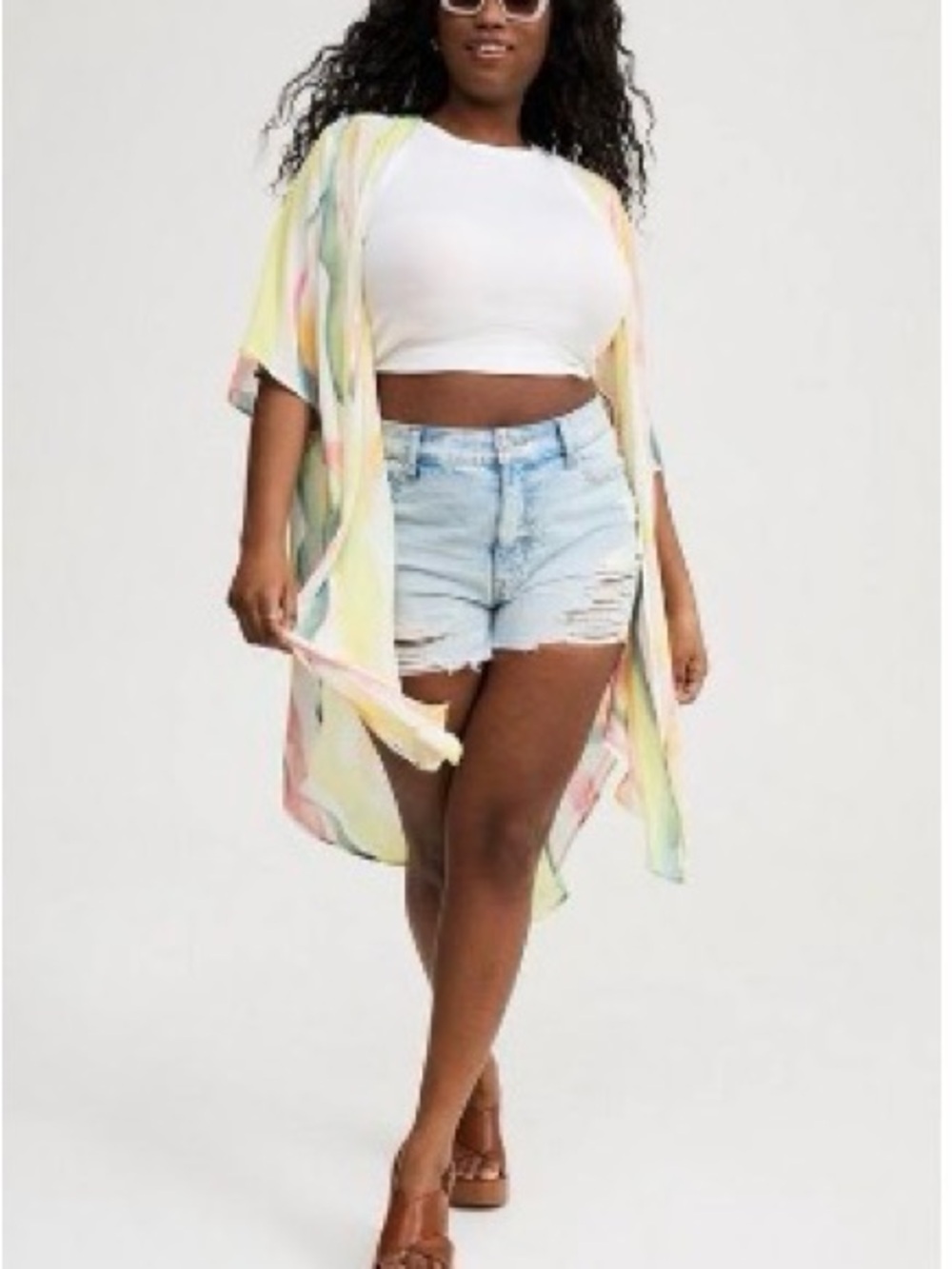 Pastel Tie-Dye Swim Cover-Up Kimono - Multicolor Torrid size 2 (20-22 W)